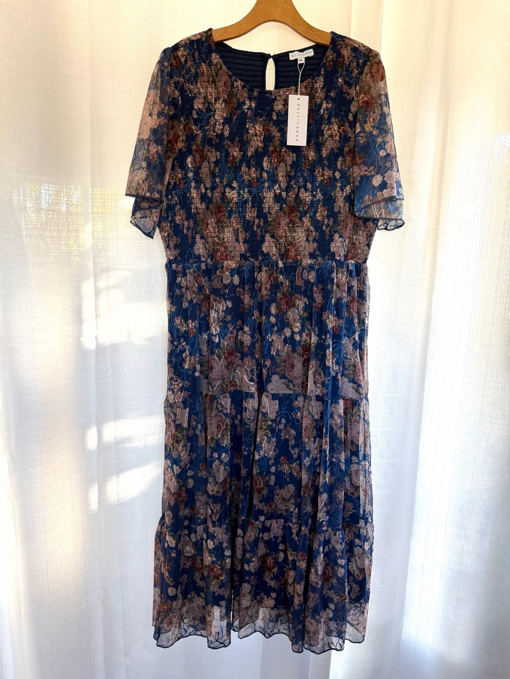 Baltic Born Mara Tulle Maxi Dress 1XL Dark Blue Floral NWT Fall Floral
